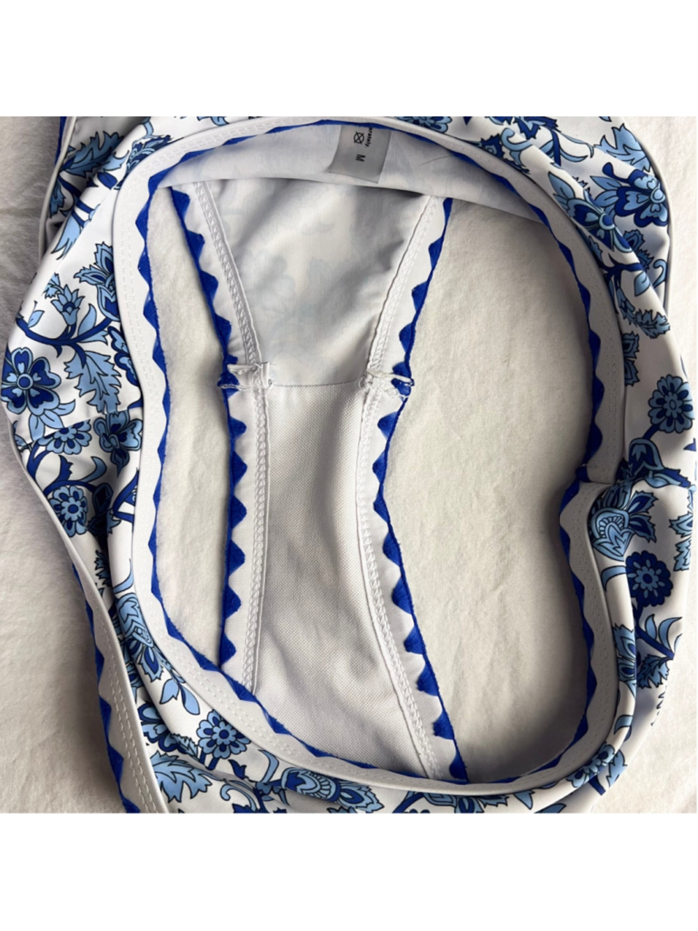 Blue White Floral One Shoulder Bikini Set Womens Sz M greek coastal cottagecore - Picture 5 of 8